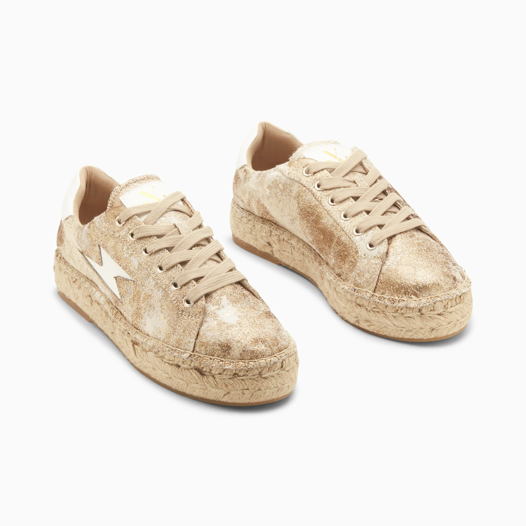 Sneakers-Baskets éclair April or et blanc à semelle espadrille