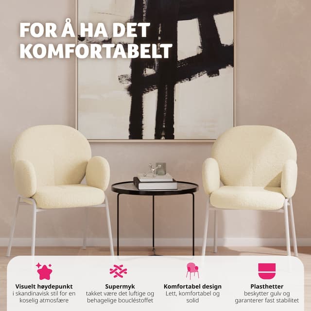 Stol Scandi polstret, Bouclé-stof