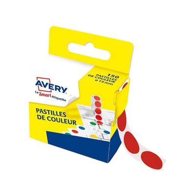 Avery - 150 Pastilles adhésives - rouge - diamètre 15 mm - boîte distributrice