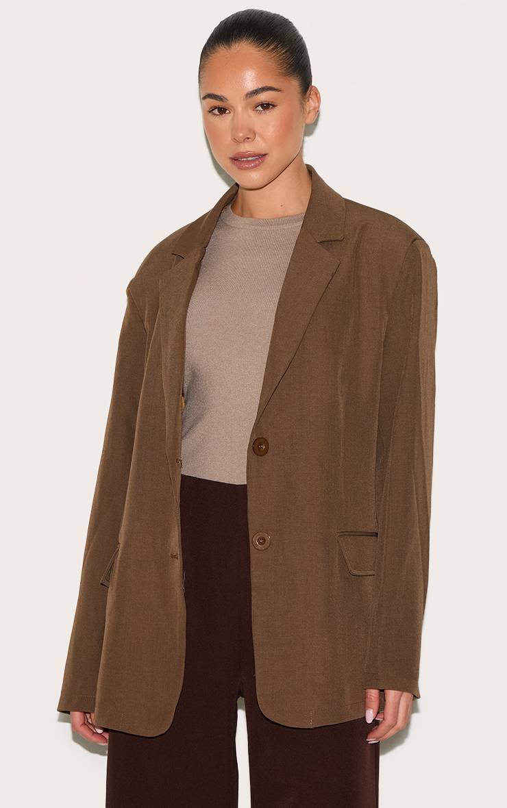 Taupe Blazer Oversize Structuré À Détails De Coutures