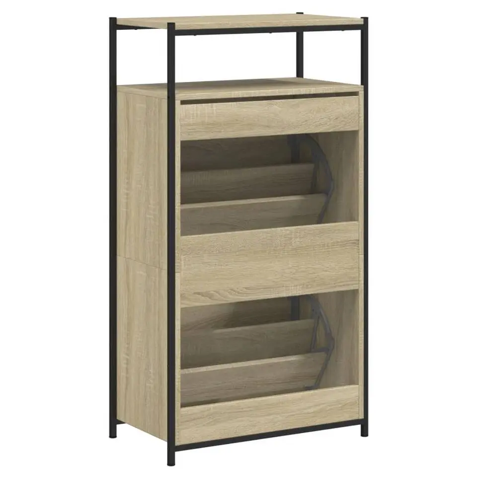 vidaXL - Schoenenkast 6 paar met 2 kleppen - Sonoma eiken - Hout - 60x34x112 cm