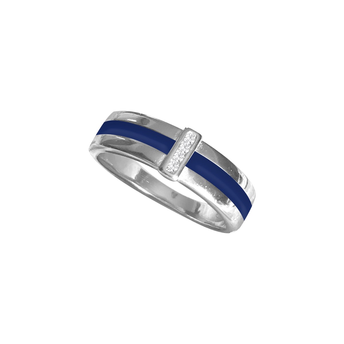 Bague argent 925 rhodié émail bleu et oxyde de zirconium