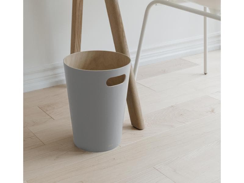Umbra Papierkorb Woodrow 7.5 l, Grau Abfallkorb aus Sperrholz