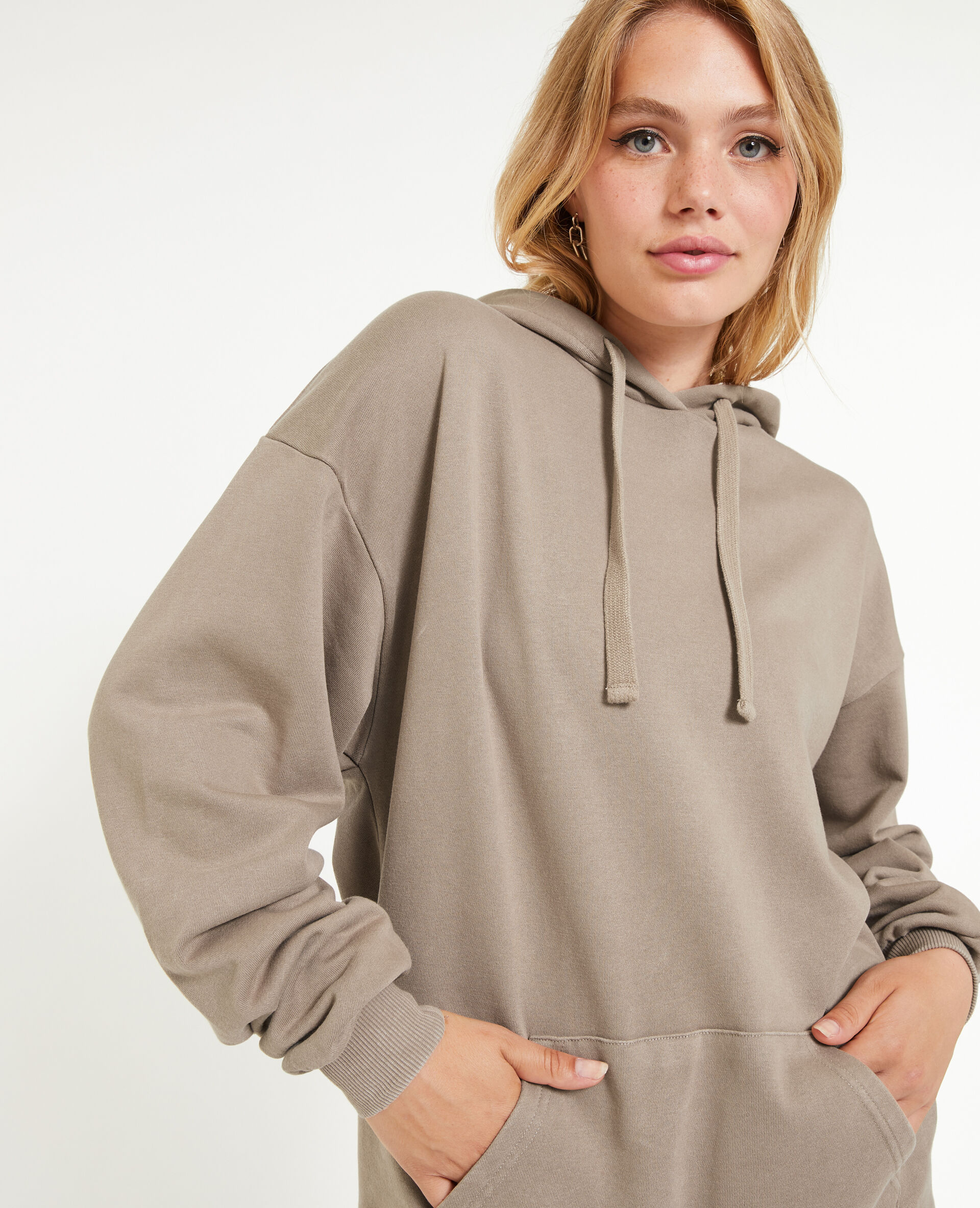 Sweat capuche oversize effet lavé - Taupe