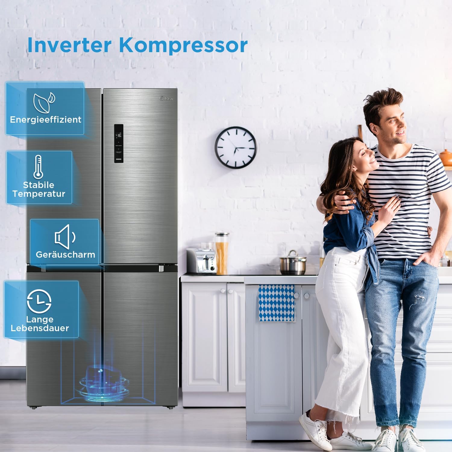 Midea MDRF632FID46 Multi Door Kühl-/Gefrierkombination/ 177,5cm Höhe /83,3cm Breit/65,3cm Tiefe/NoFrost/295 kWh/Jahr /305L Kühlteil/169L Gefrierteil/Plasma Pure/Inverter Compressor/Vario Box