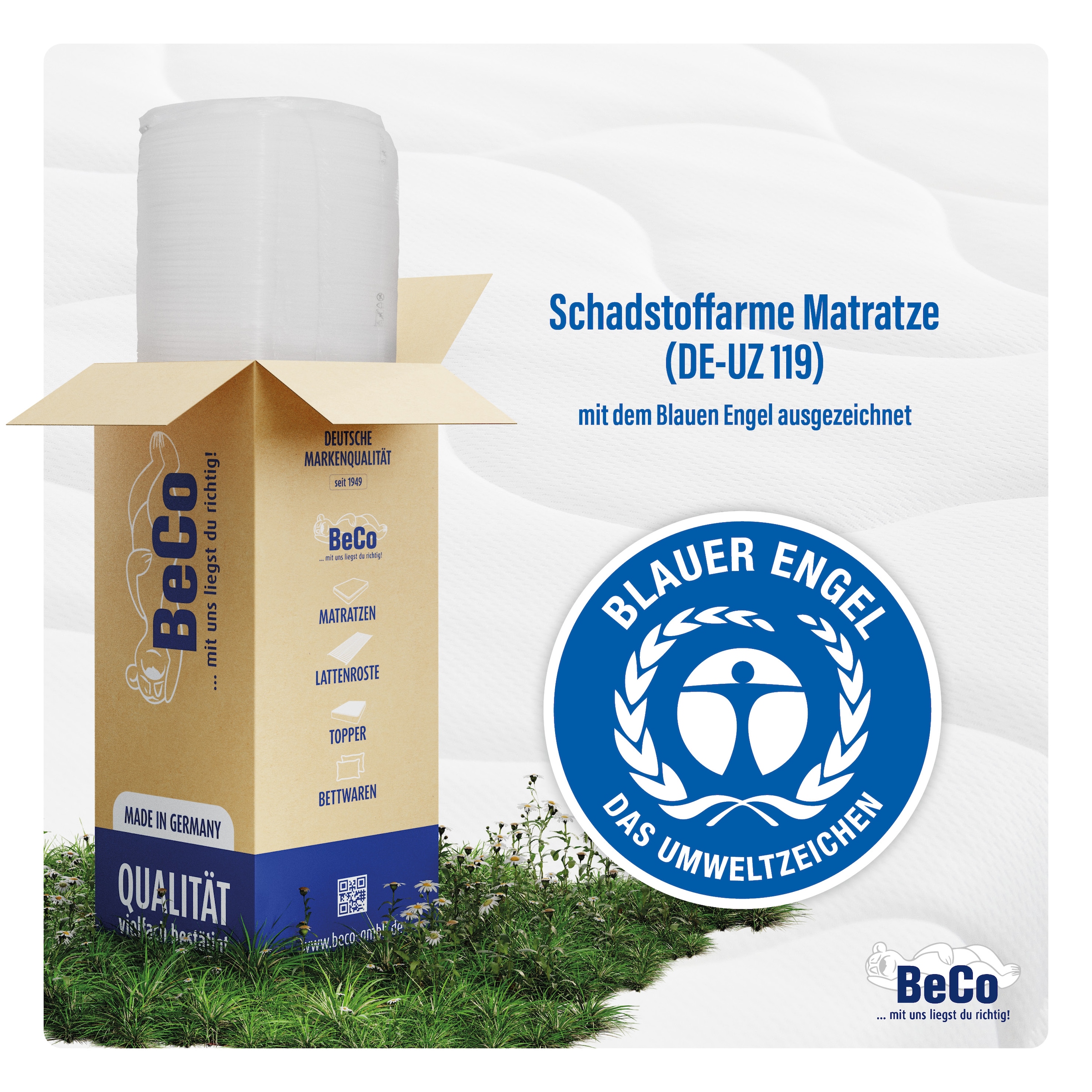 Beco Kaltschaummatratze »Blue Vision, Matratze in 90x200 und vielen weiteren Grössen erhältlich!« 18 cm hoch Raumgewicht: 35 kg/m³ 1 Stk. tlg. Blauer Engel-Auszeichnung, atmungsaktiv, ergonomische Körperanpassung