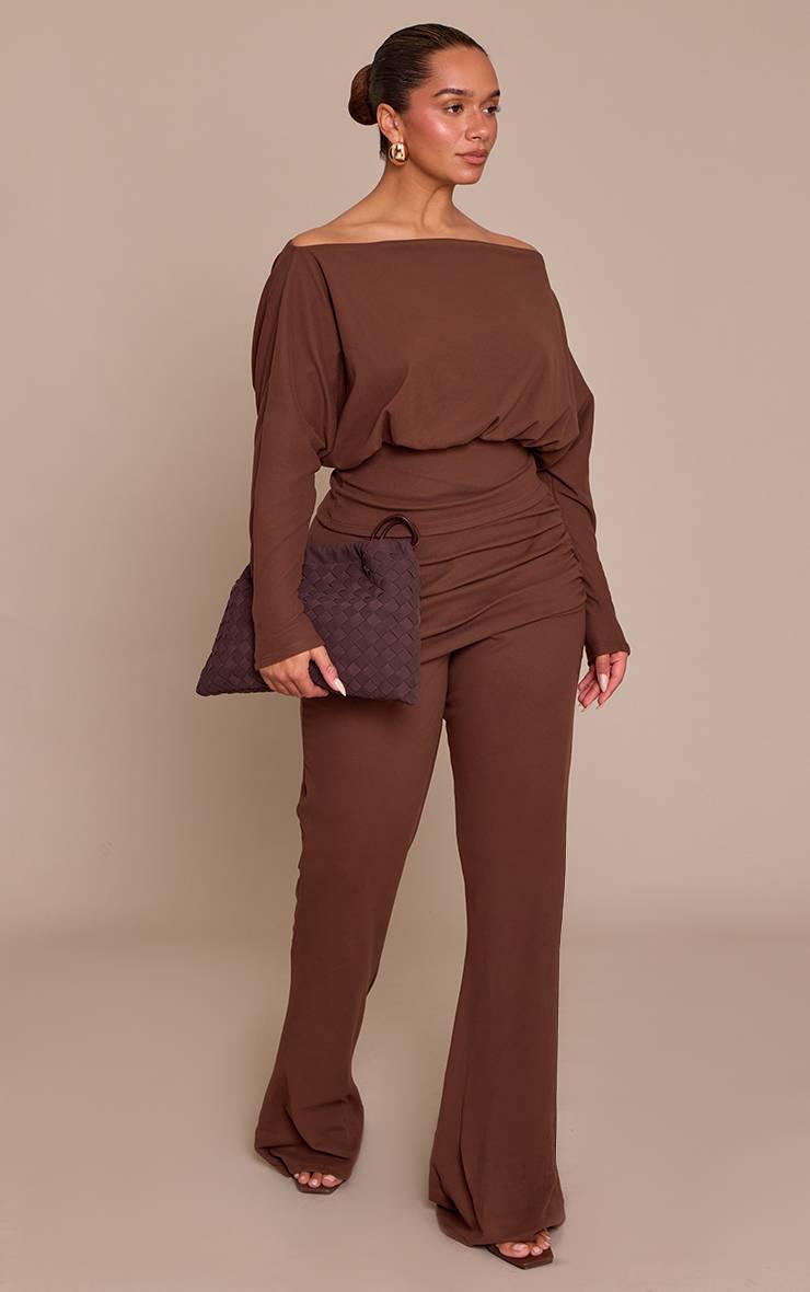 Marron Pantalon Shape À Devant Croisé En Tissu Doux Au Toucher
