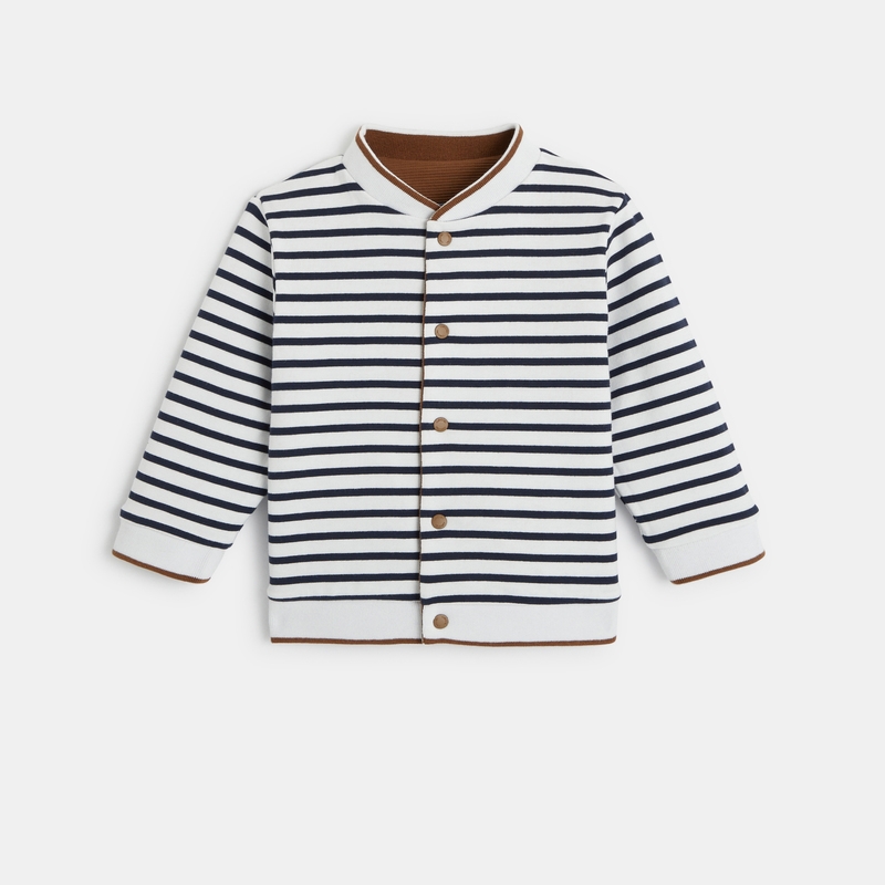 Gilet réversible maille fantaisie et rayée marron bébé garçon