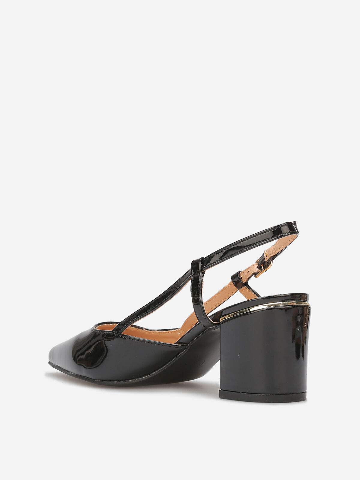 Escarpins slingback vernis à détails dorés- Noir