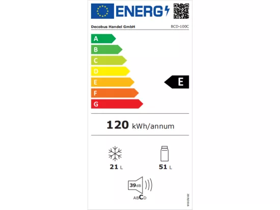 Réfrigérateur à double porte avec pieds réglables et roulettes - 72L - 120kWh/an - Faible niveau sonore de 39 dB - Classe E - 45x46x91cm
