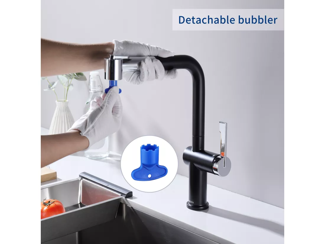 Cecipa max Robinet de Cuisine Extractible, Mitigeur de Cuisine avec 2 modes de sortie d'eau, Robinet Cuisine 360 Rotatif, Noir + Galvanique,EU Modèle