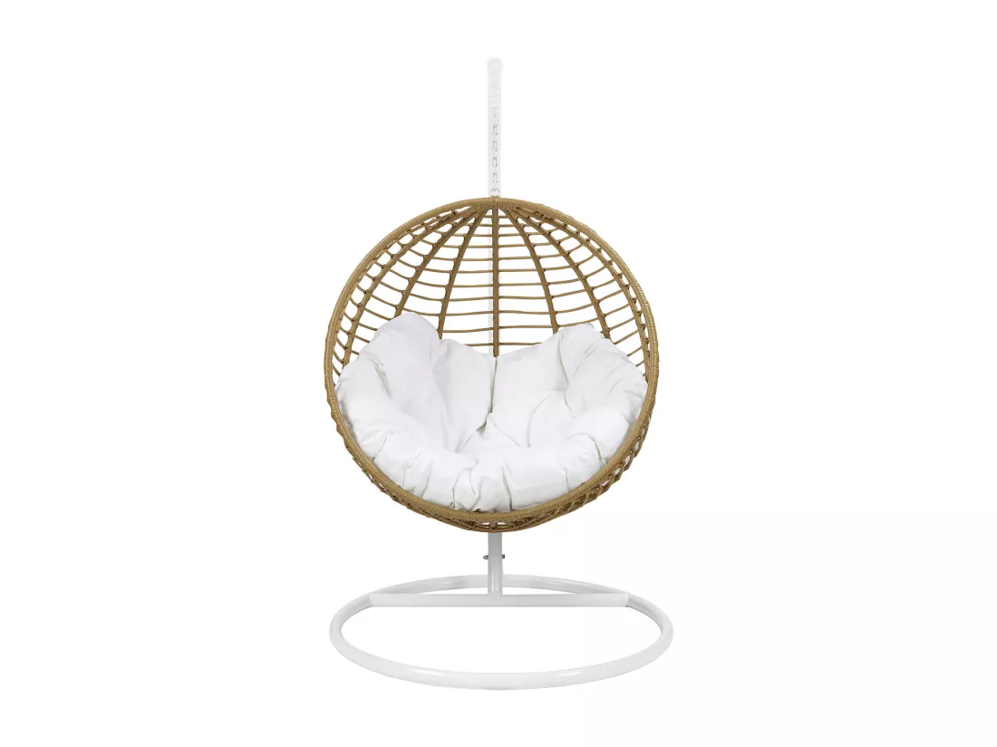 Fauteuil suspendu en résine tressée - Naturel clair avec coussin blanc - BONTOC de MYLIA