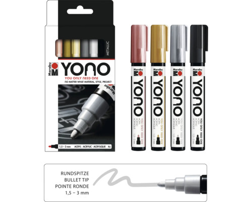 Marabu Yono Markeerset Metaal, 4 x 1,5-3 mm