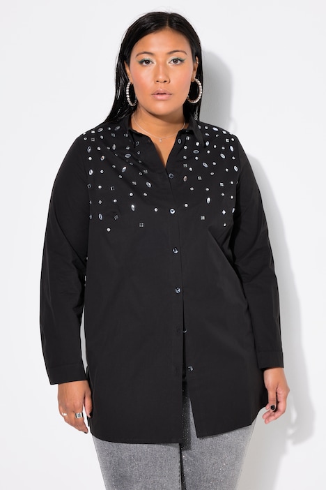 Hemdbluse, gerade, Ziersteinchen, Langarm