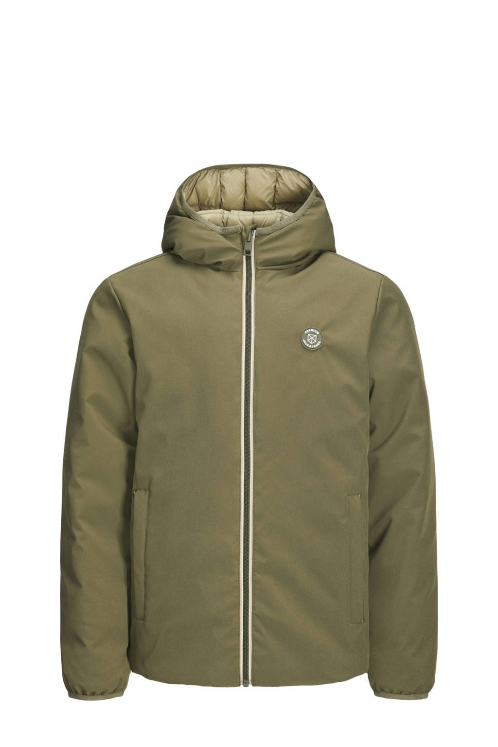 JACK & JONES reversible gewatteerde winterjas JPRBLUBROOK olijfgroen