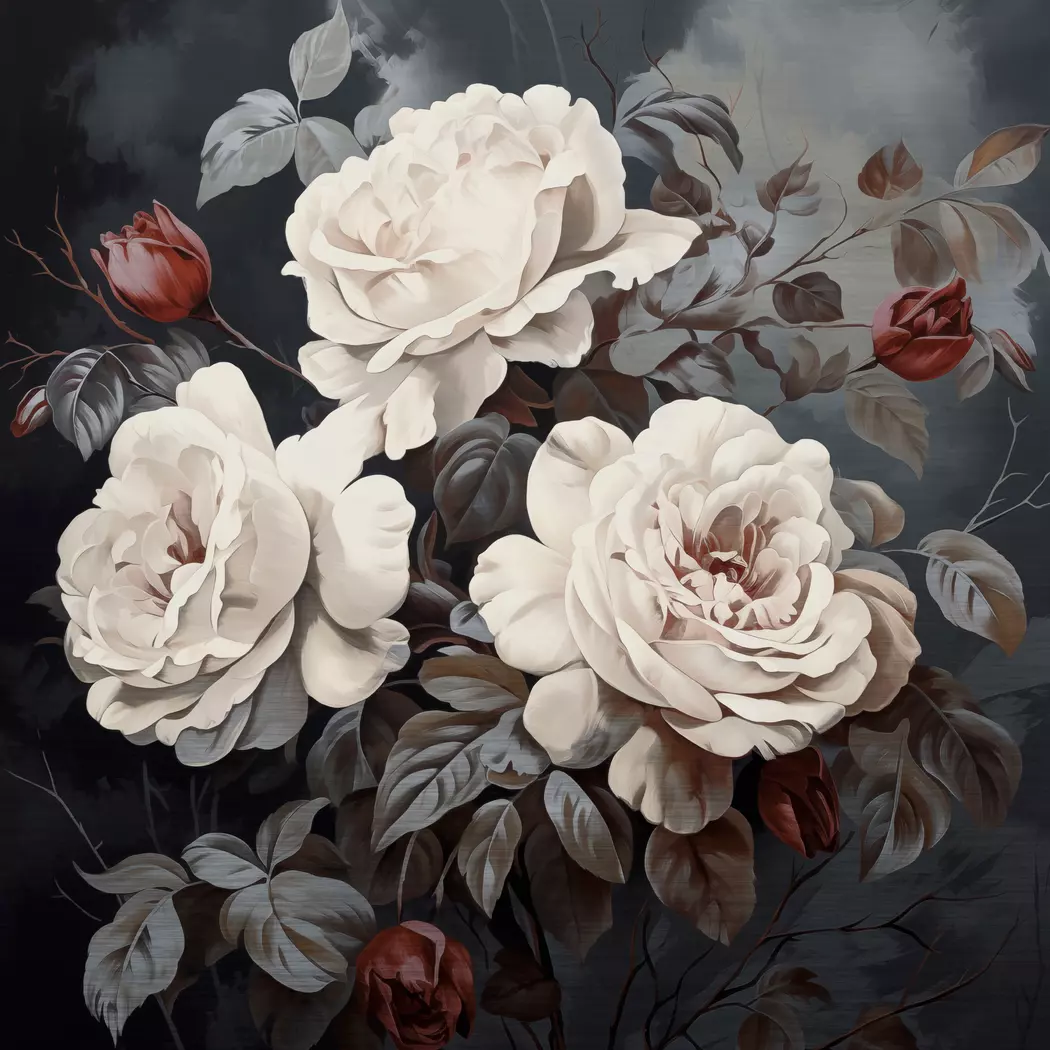 Wandbild 50 x 50 cm Roses On Silver IV
