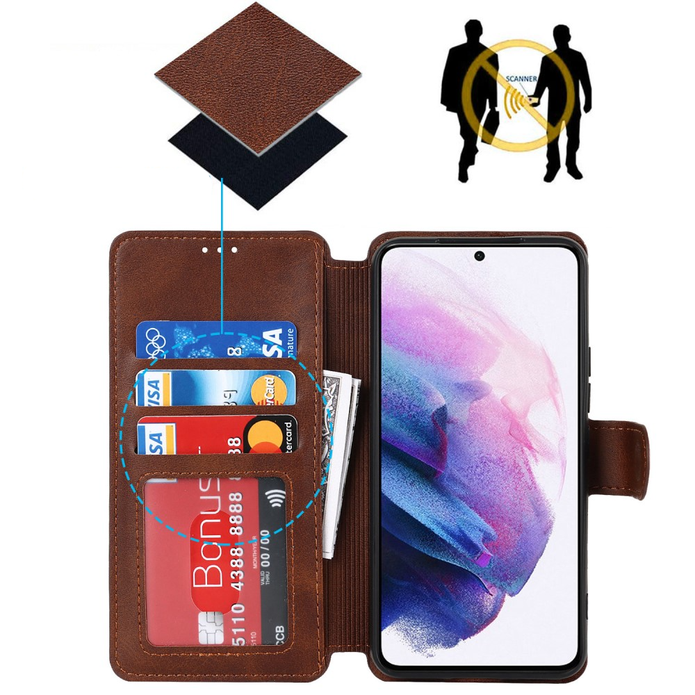 Samsung Galaxy S22 5G Leder Tasche mit Kartenfach im Retro Style - Dunkelbraun