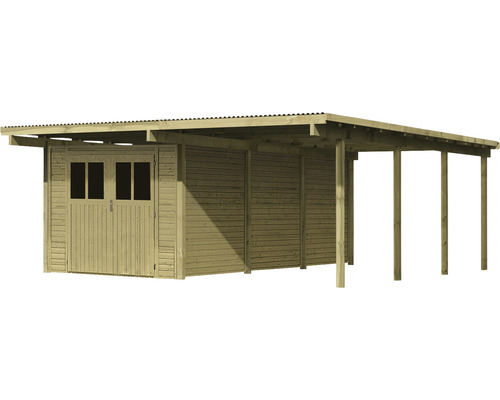 Dubbele carport Karibu Eco 3 met geïntegreerde berging, 11 m², 527 x 576 cm, drukgeïmpregneerd