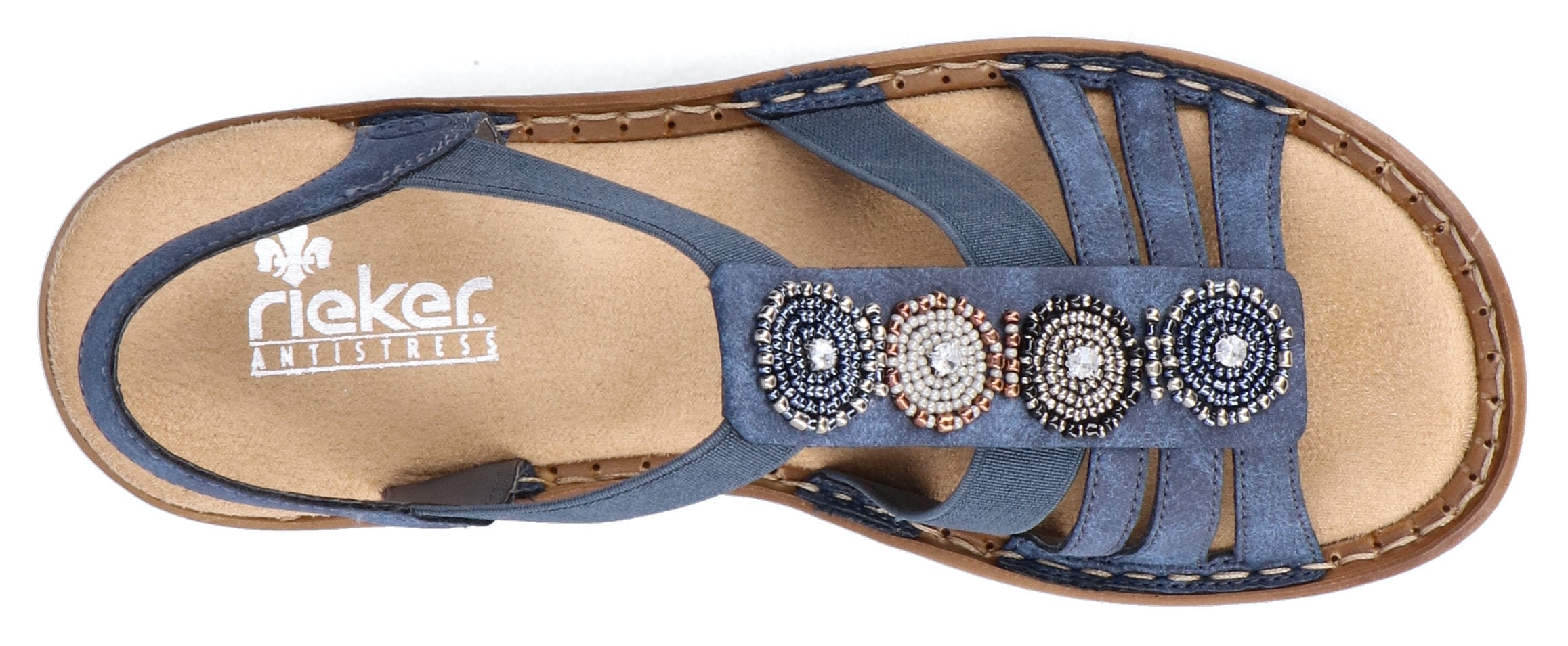 Rieker Riemchensandale  , Sommerschuh, Sandalette, Keilabsatz, mit Zierperlen besetzt