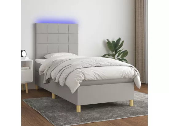 Sommier tapissier avec matelas et LED Gris clair 90x190cm Tissu