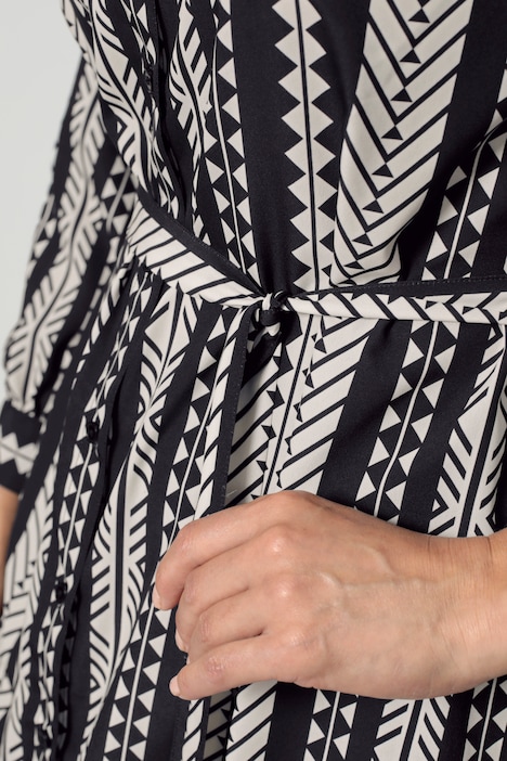 Midikleid, Straight Fit, grafisches Muster, Langarm