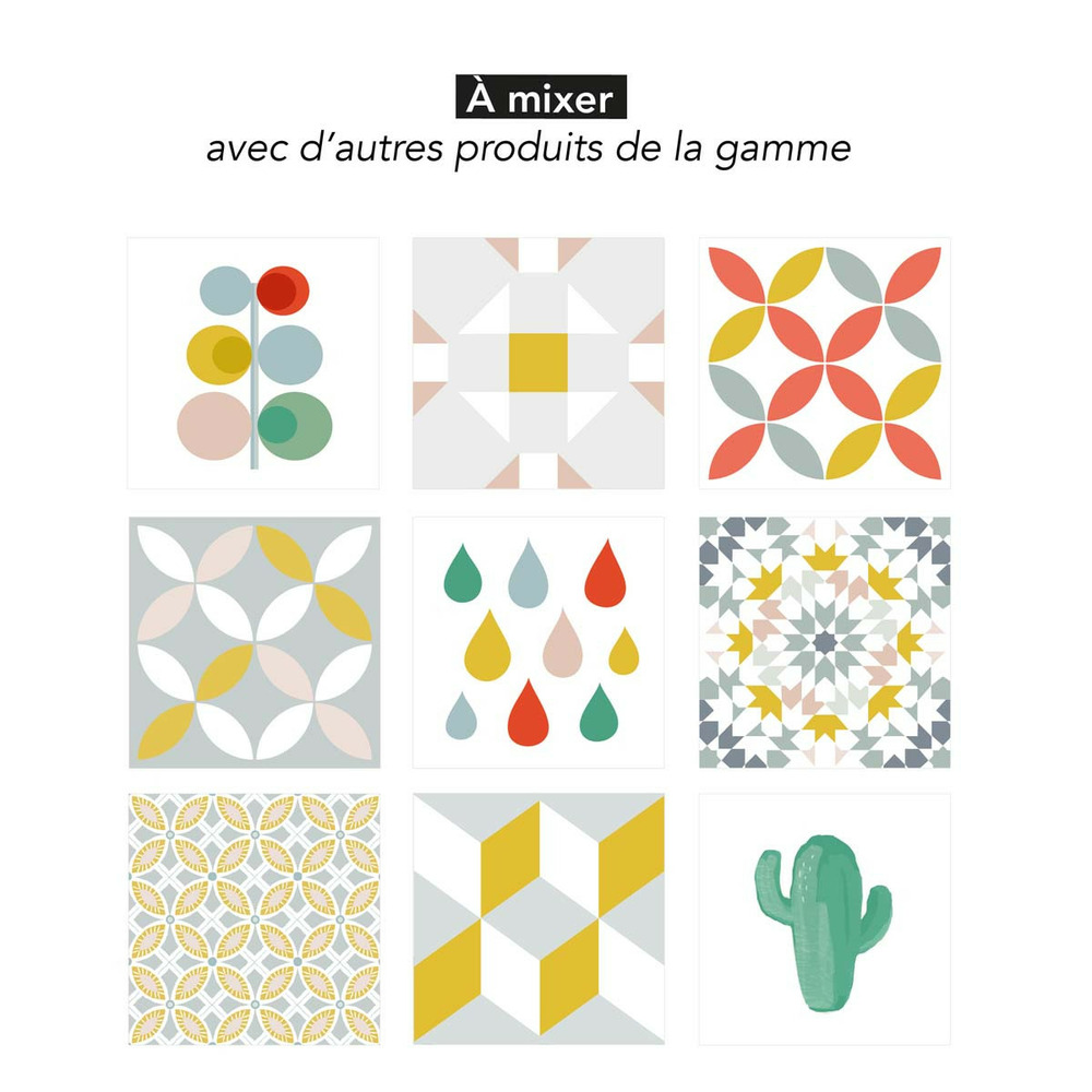 Stickers carrelage 15 x 15 cm - fleurs ocres et grises