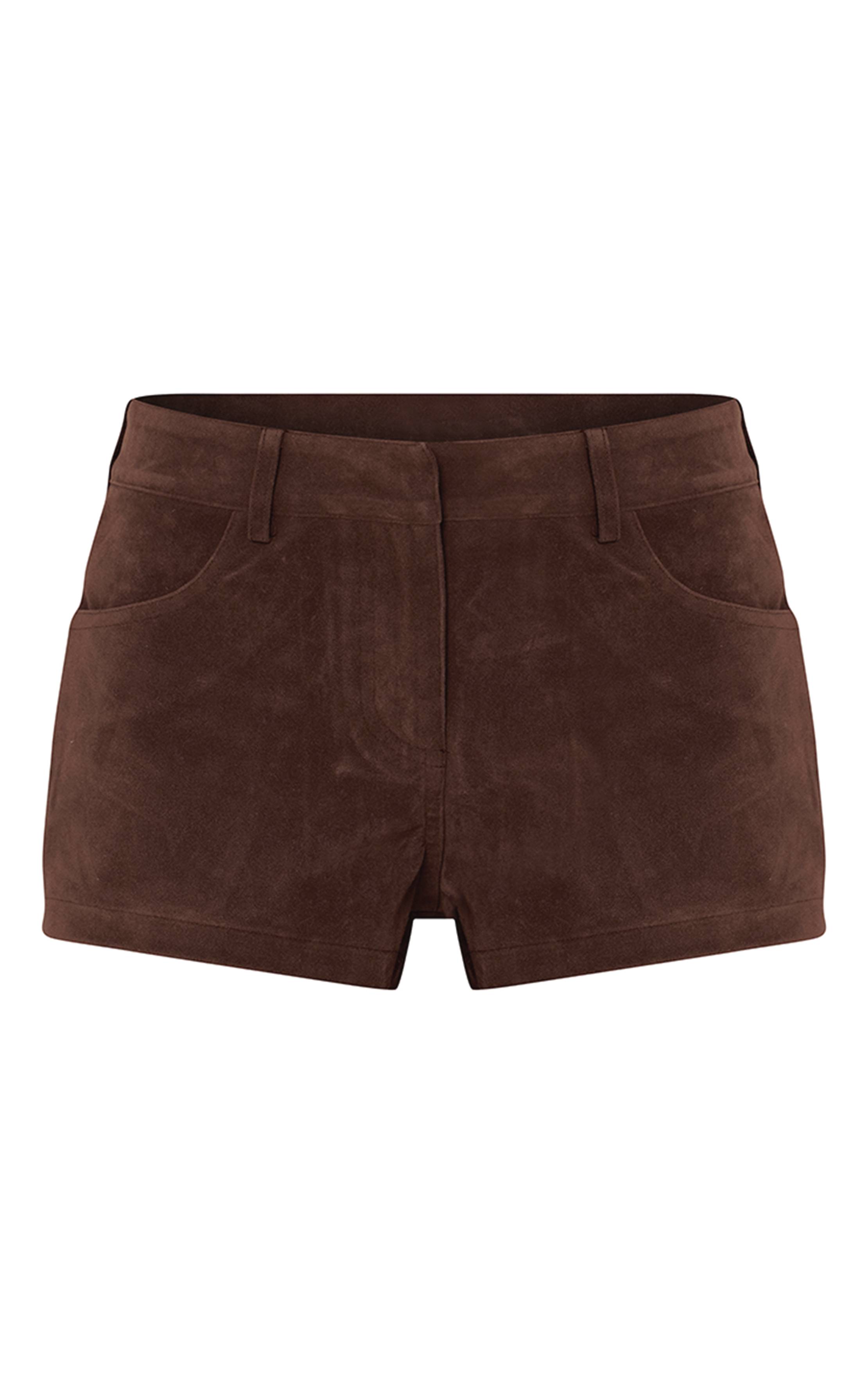 Marron Foncé Short Tailleur En Daim