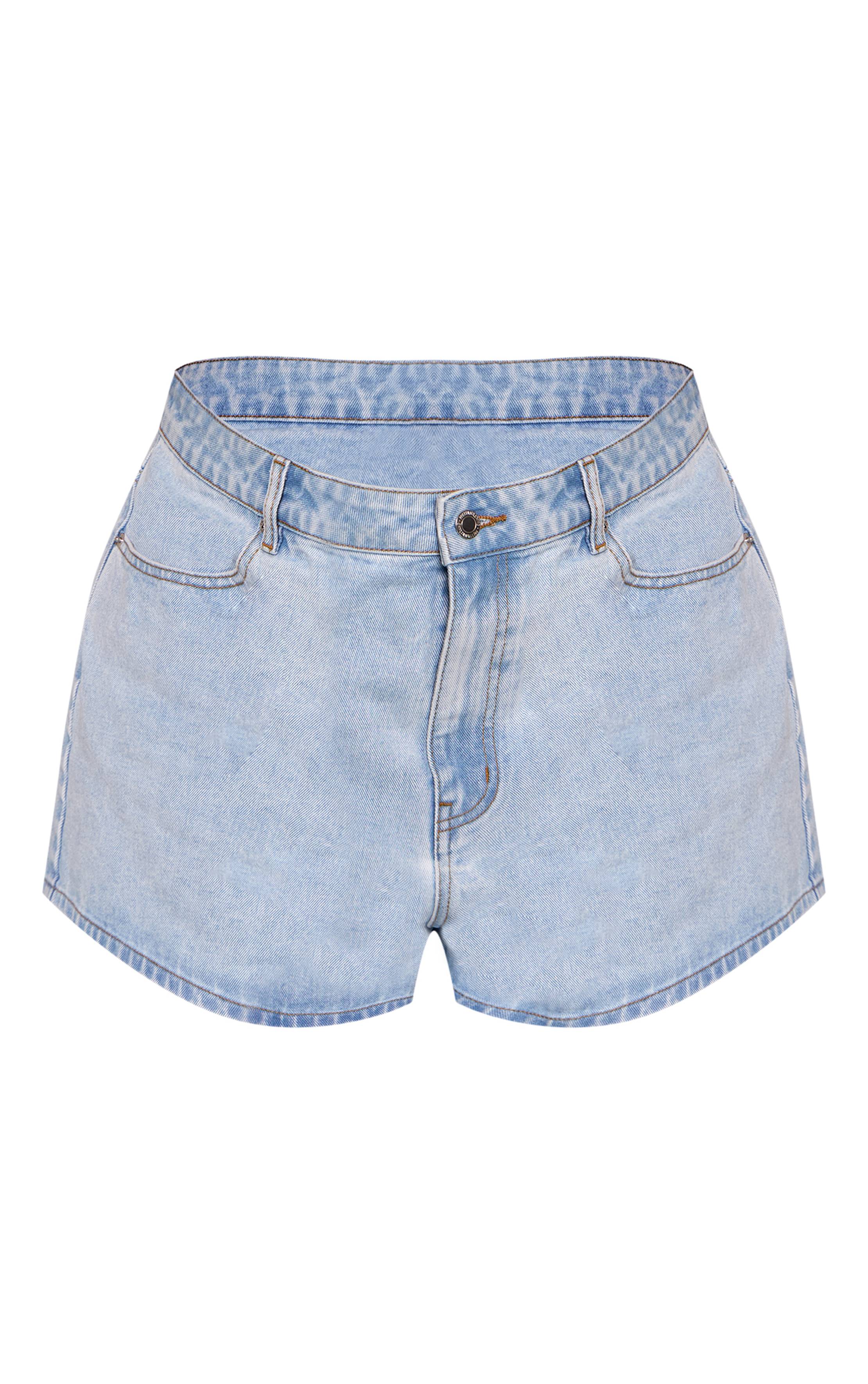 Light Blue Wash Short En Jean Mom Taille Haute Plus