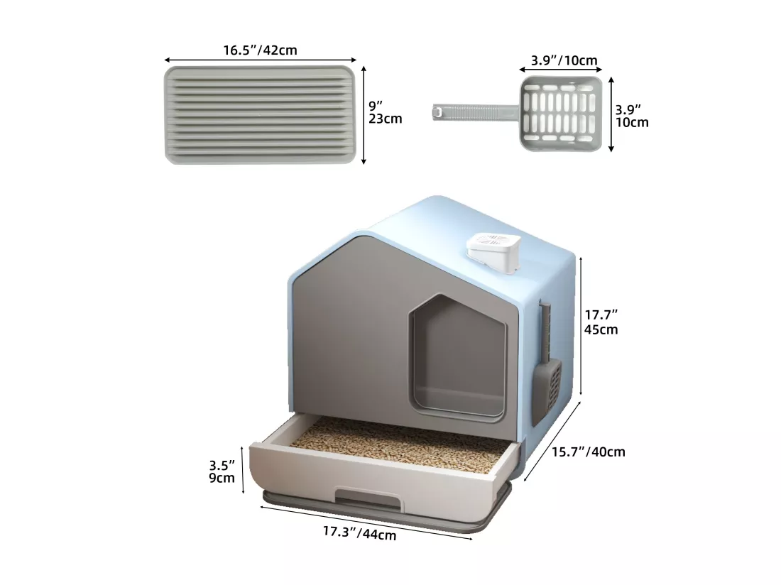 YITAHOME Bac Litiere pour Chat - avec Capuche Scoop - Bac à Litière Couvert Côtés Hauts - Bleu