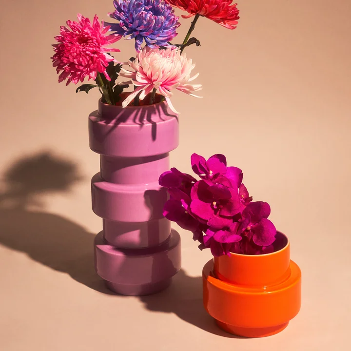Acapulco Design - Los Floreros Vase, CDMX_ST1, cenote, hellblau / burgunderrot
