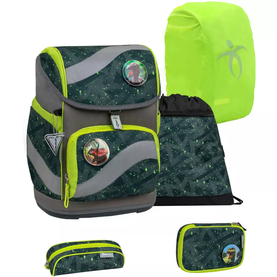 Belmil Schulranzen Smarty Schulranzen Set 6-teilig mit Brustgurt, Hüftgurt Green Splash