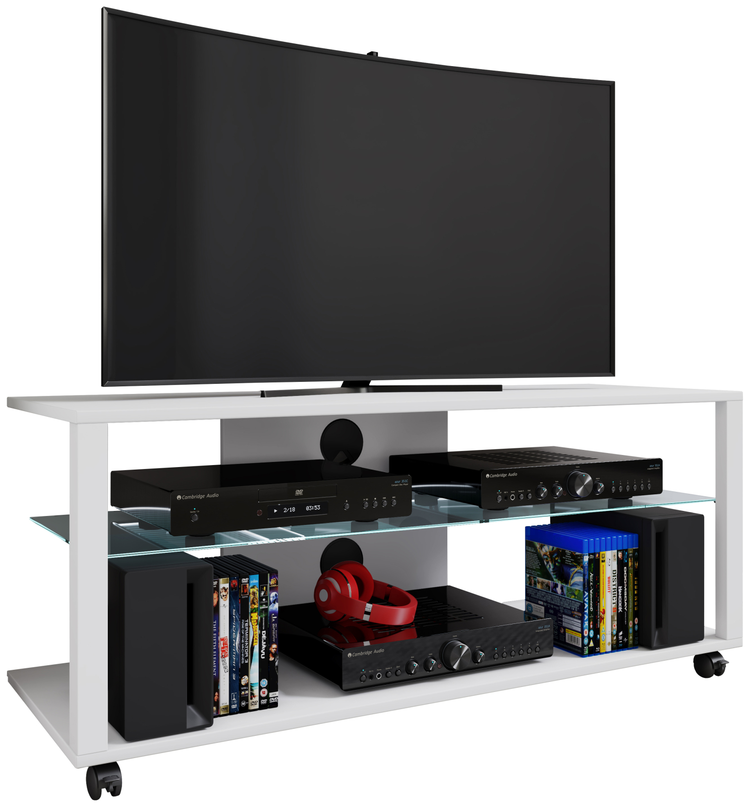 TV-Lowboard FOLAS XL - weiß - mit Rollen - 115 cm breit