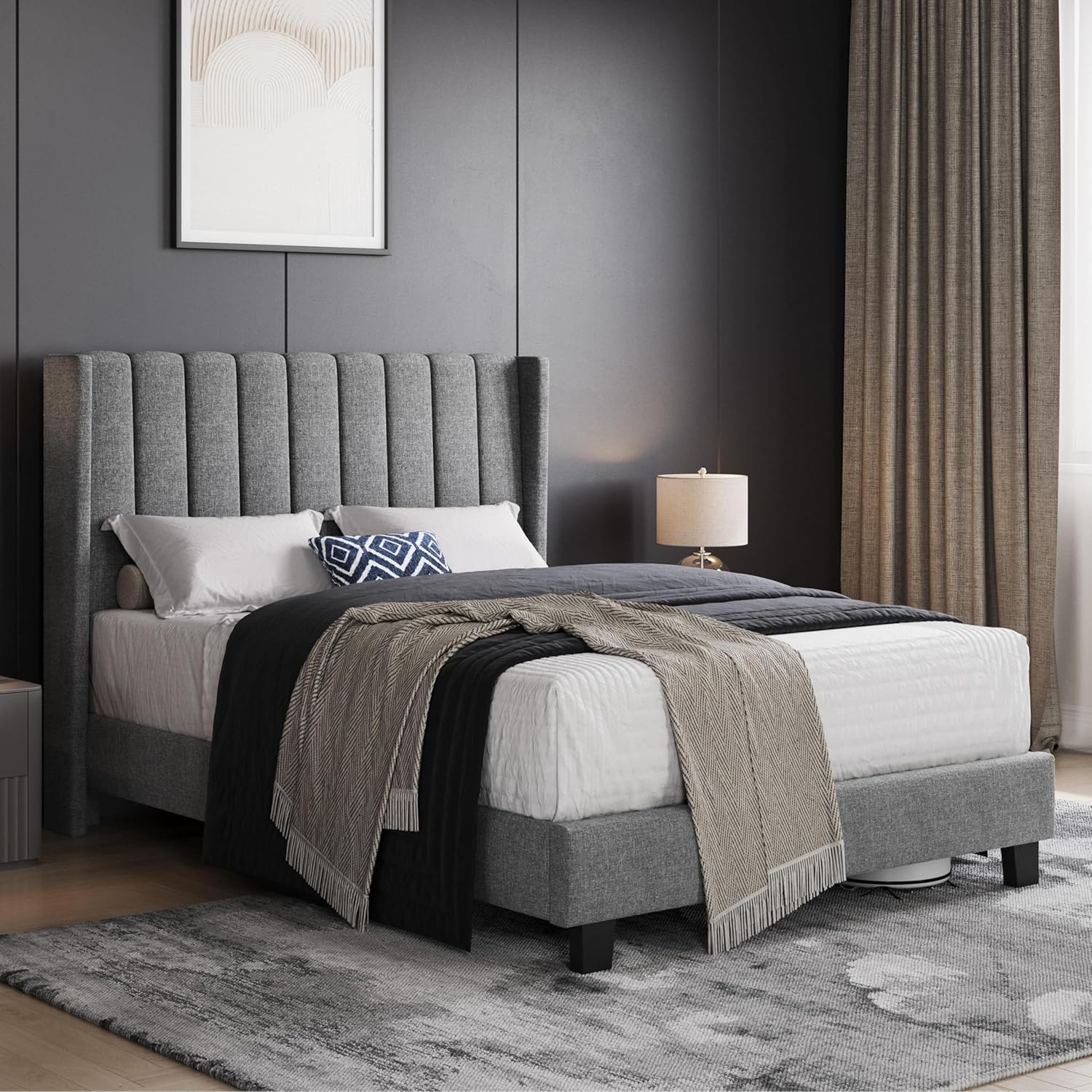 Yaheetech Polsterbett 140 x 200 cm Bettrahmen Stabiles Doppelbett Familienbett Gepolstertes Bettgestell Bett mit Stauraum für Schlafzimmer Gästezimmer, Hellgrau