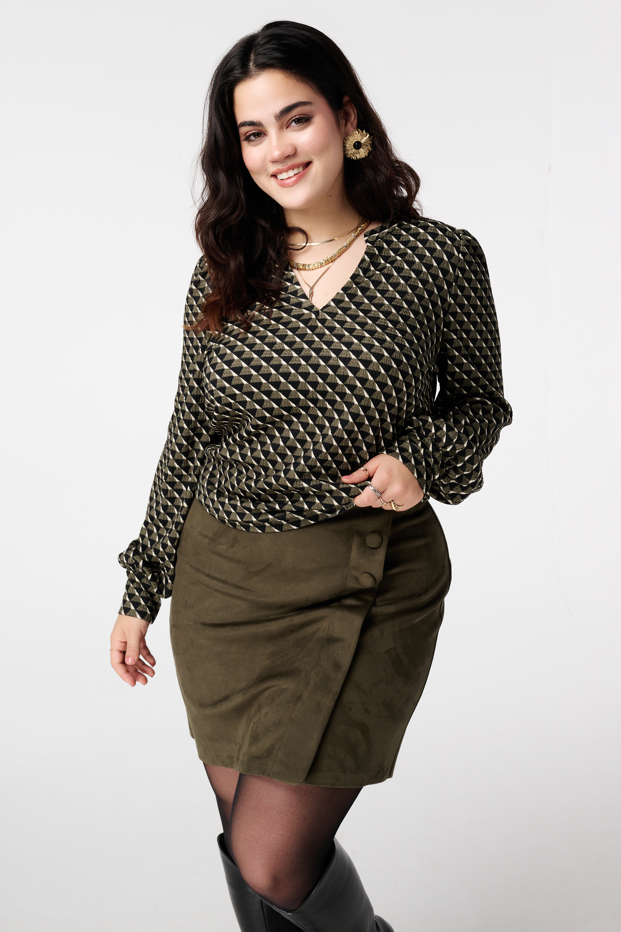 Top met sierlijke print Multi Khaki
