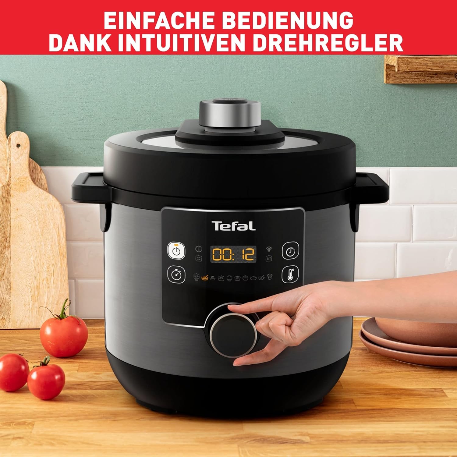 Tefal CY7788 Turbo Cuisine & Fry Multikocher, Schnellkochtopf & Heißluftfritteuse, 14 automatische Kochprogramme, Extra Crisp Deckel, vielseitig, 7,6 L Kapazität, inkl. Rezeptheft & Rezepte-App