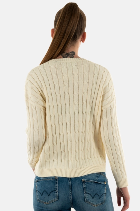 Pull léger superdry vintage dropped shoulder cable 71d off white