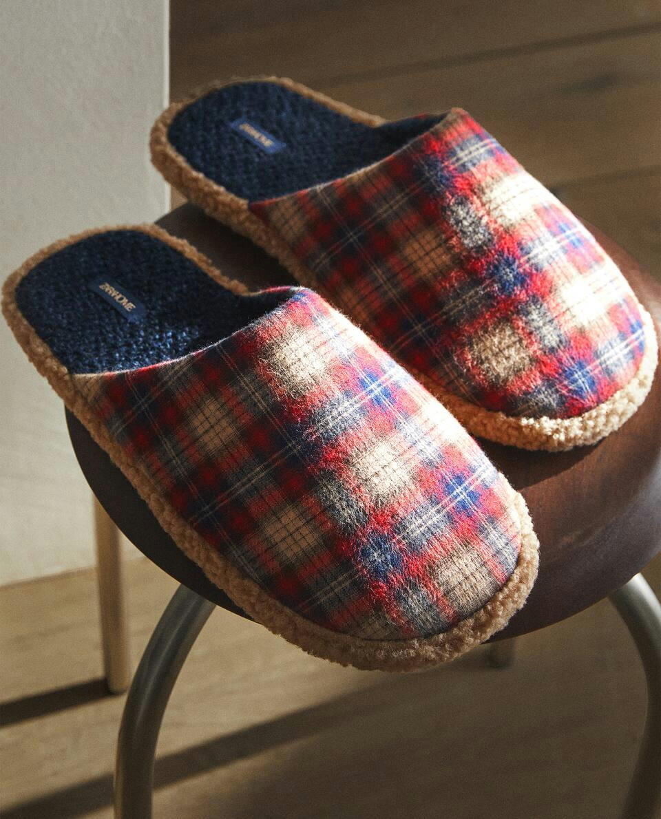 Pantufas natalinas quentinhas xadrez
