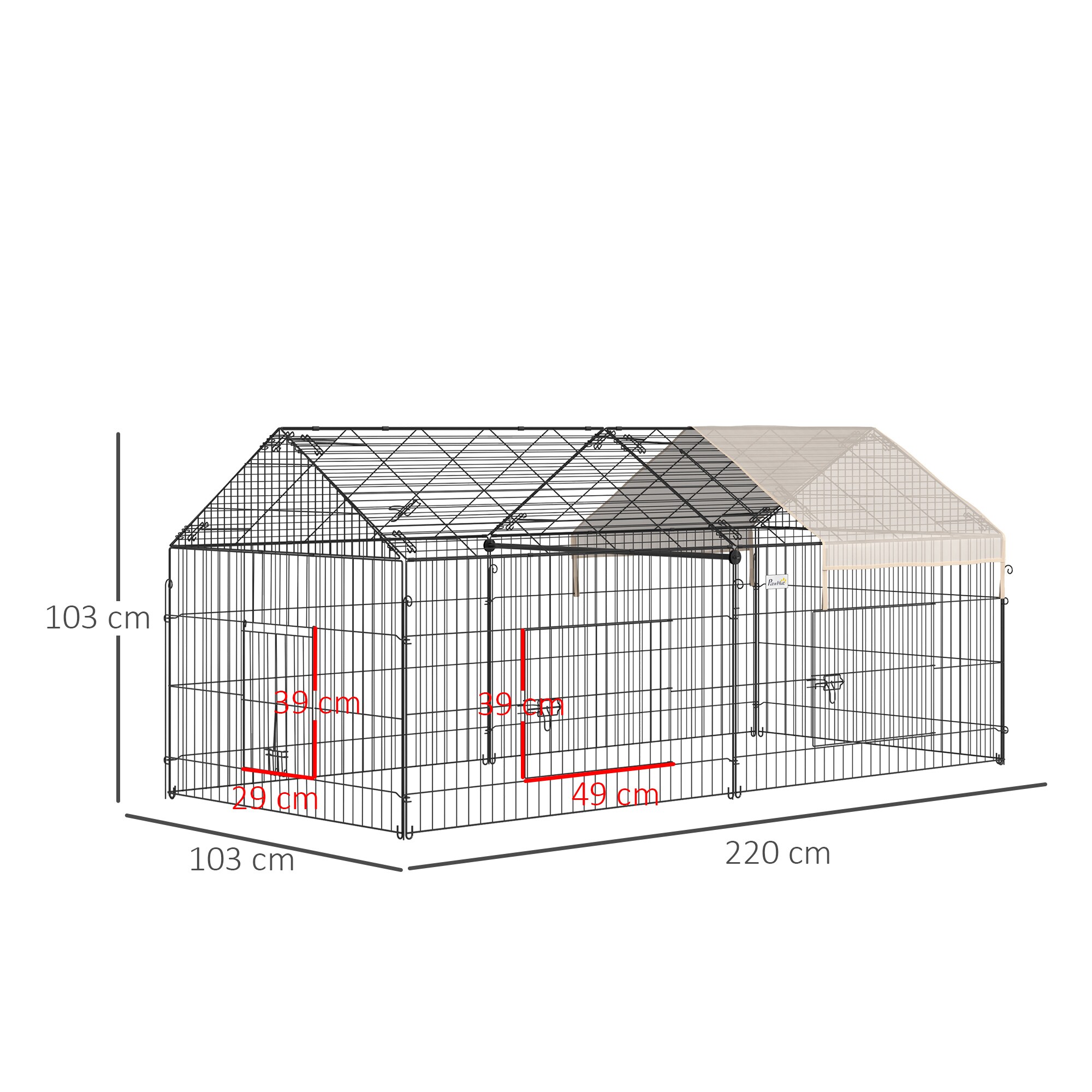 PawHut Kleintiergehege mit zwei großen Türen 220L x 103B x 103H cm