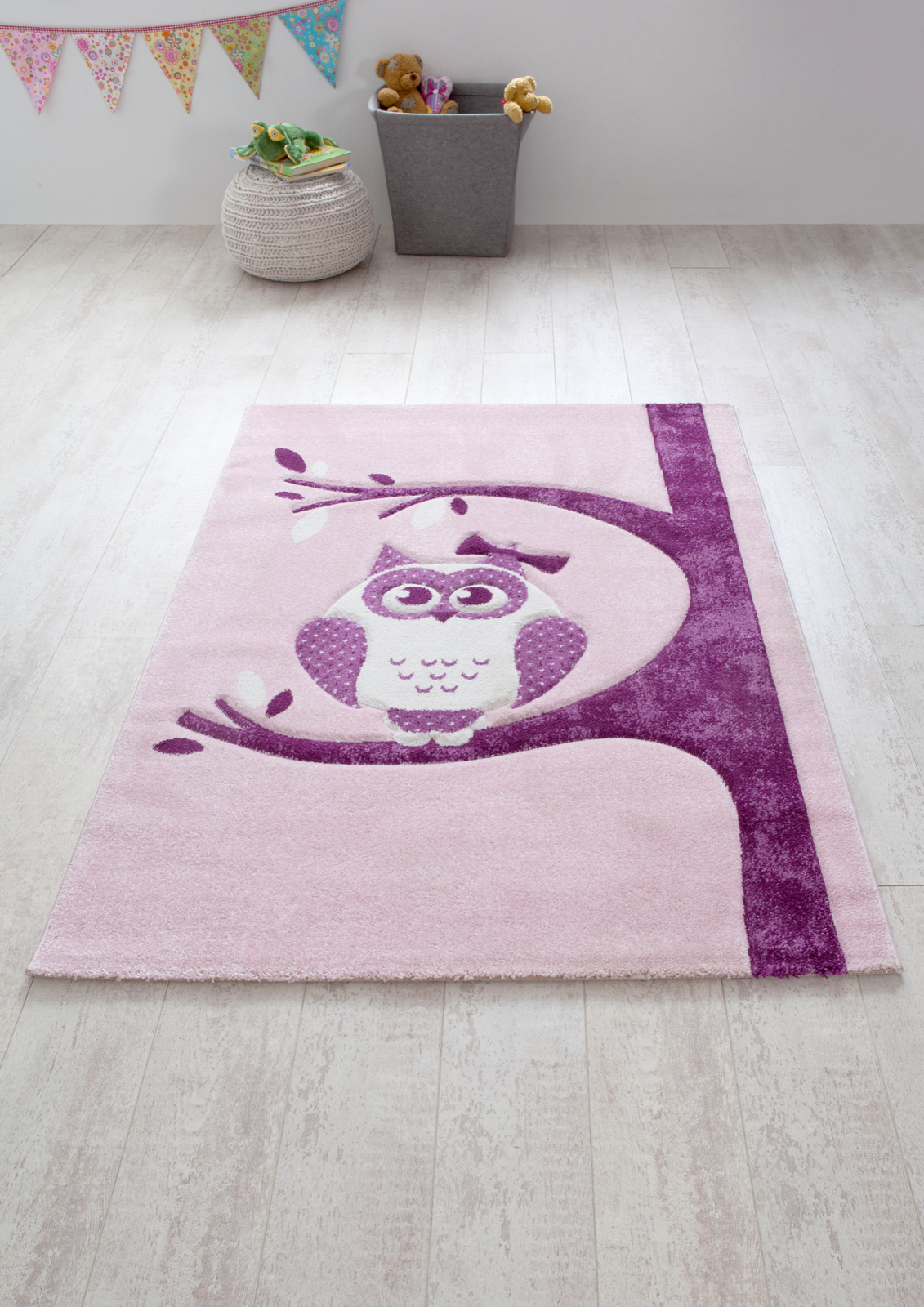 Kinderteppich - rosa - mit Eule - 120x170 cm
