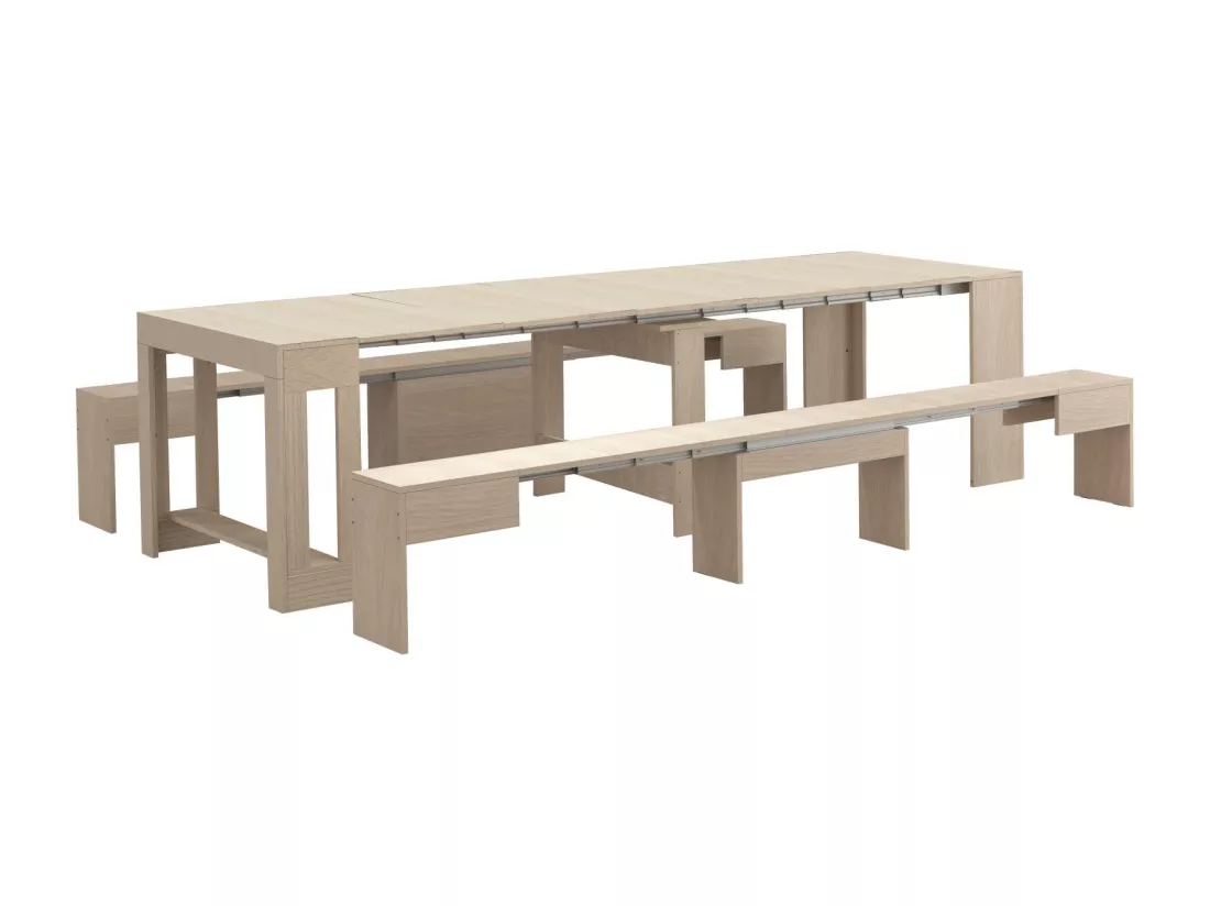 Banc Dcolasuon, Lot de 2 Sièges pour table à manger, Bancs extensibles, 290x25h45 cm, Olmo