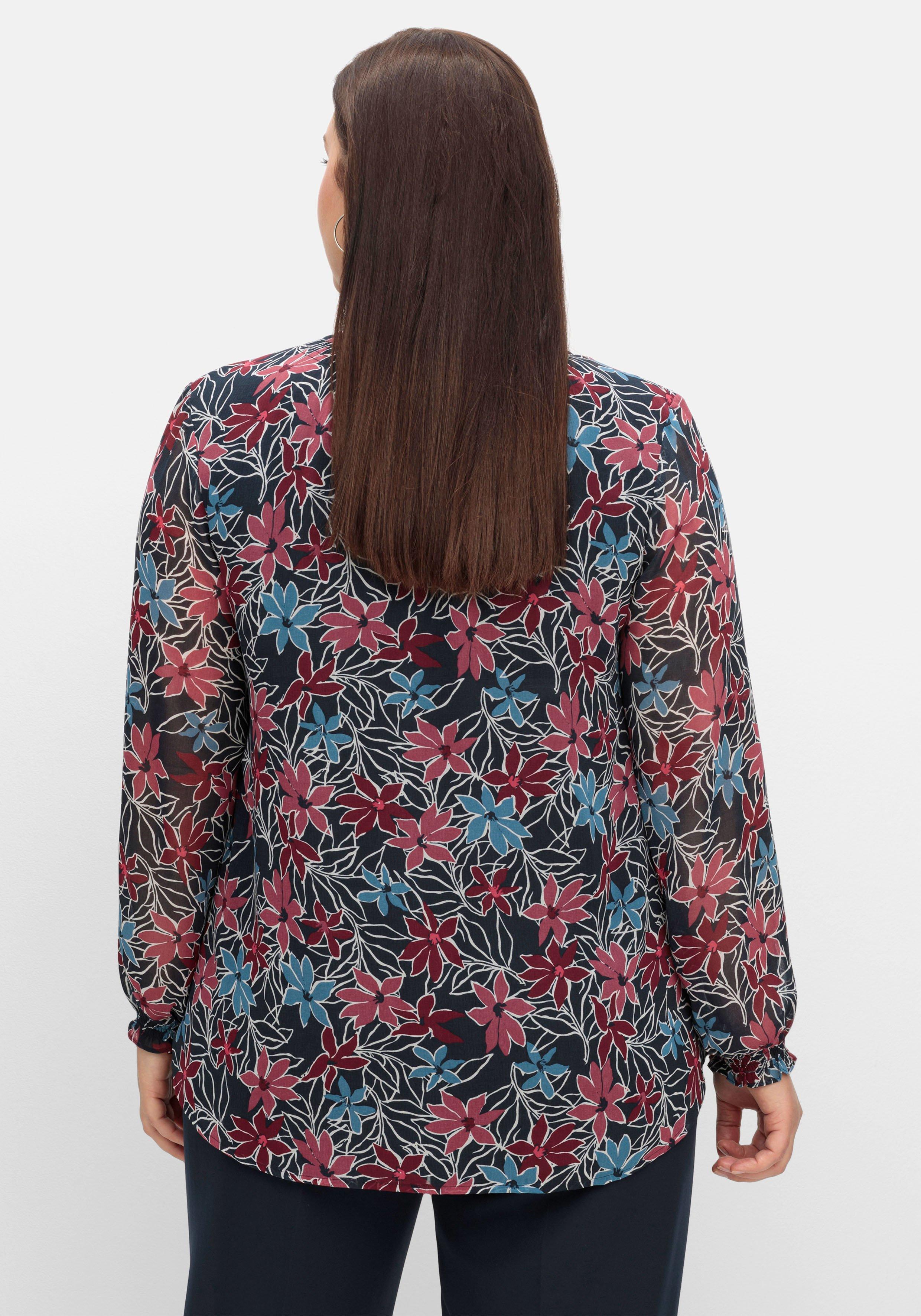 Chiffontunika mit Blumendruck und Bindeband