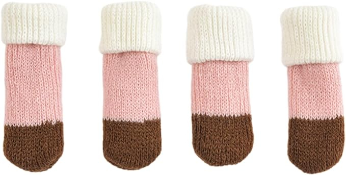 (4er Set) Stoff Stuhlbein Stulpen Schutz Tisch / Stuhl / Boden Schoner - Weiss / Rosa / Braun