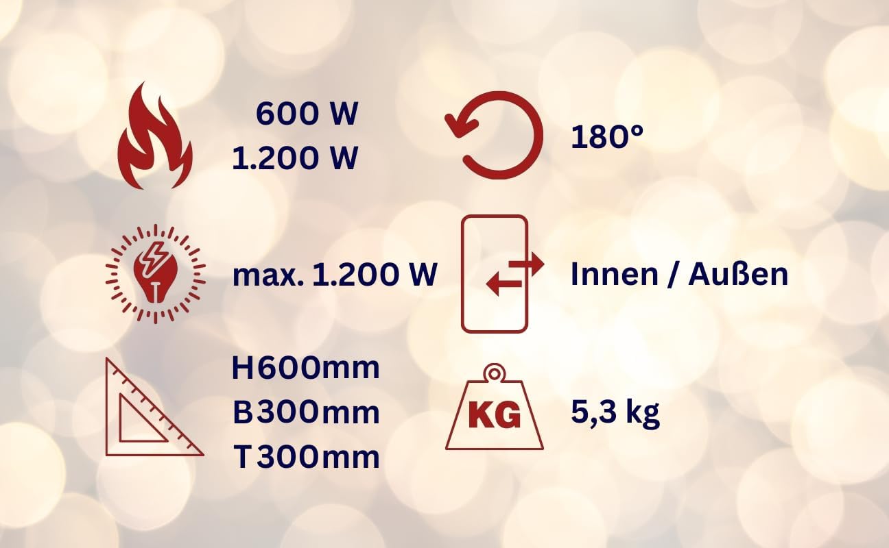 Aktobis Heizlaterne Standheizstrahler WDH-12HL - mit zwei Heizstufen (600/1.200 Watt) und eine 180° Rotationsfunktion ausgestattet