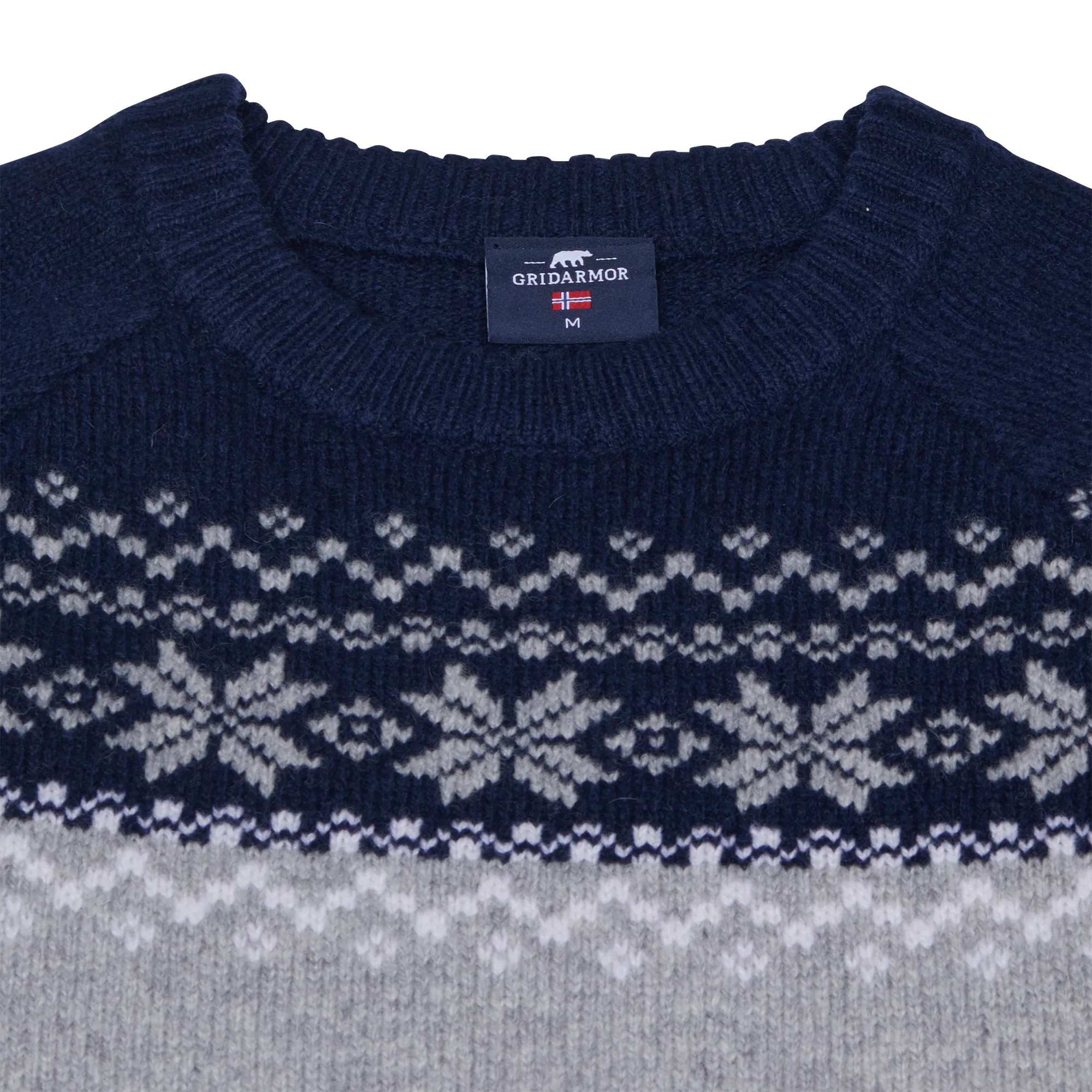 Gridarmor Women’s Snøkrystall Round Neck Ullgenser Light Grey/Dark Navy/White