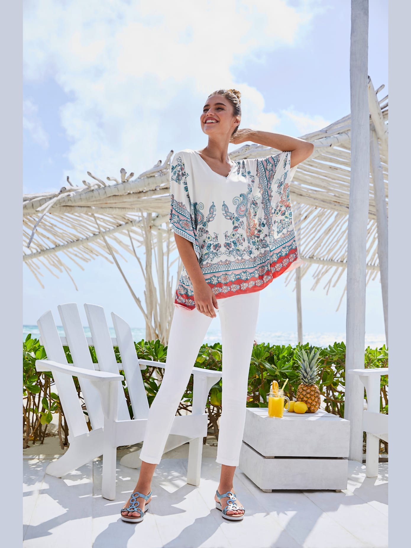 Jeans effet ventre plat longueur 7/8