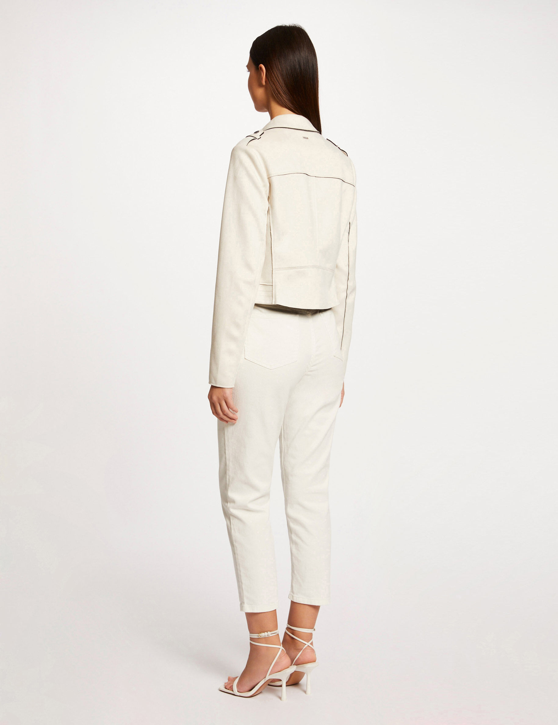 Blouson droit aspect suédine ecru moyen femme - ecru_moyen