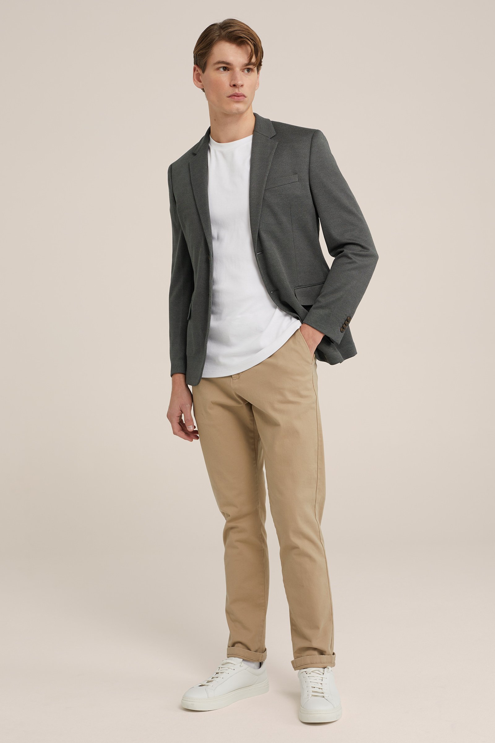 slim fit blazer met dessin WE Fashion Grijsgroen