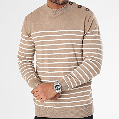 Pull A Rayures Beige Blanc