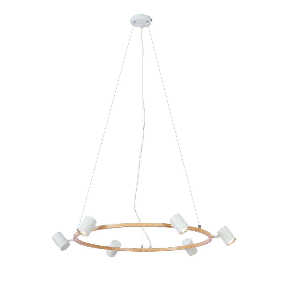 Moderne hanglamp hout print met wit 6-lichts - Jeana Circle