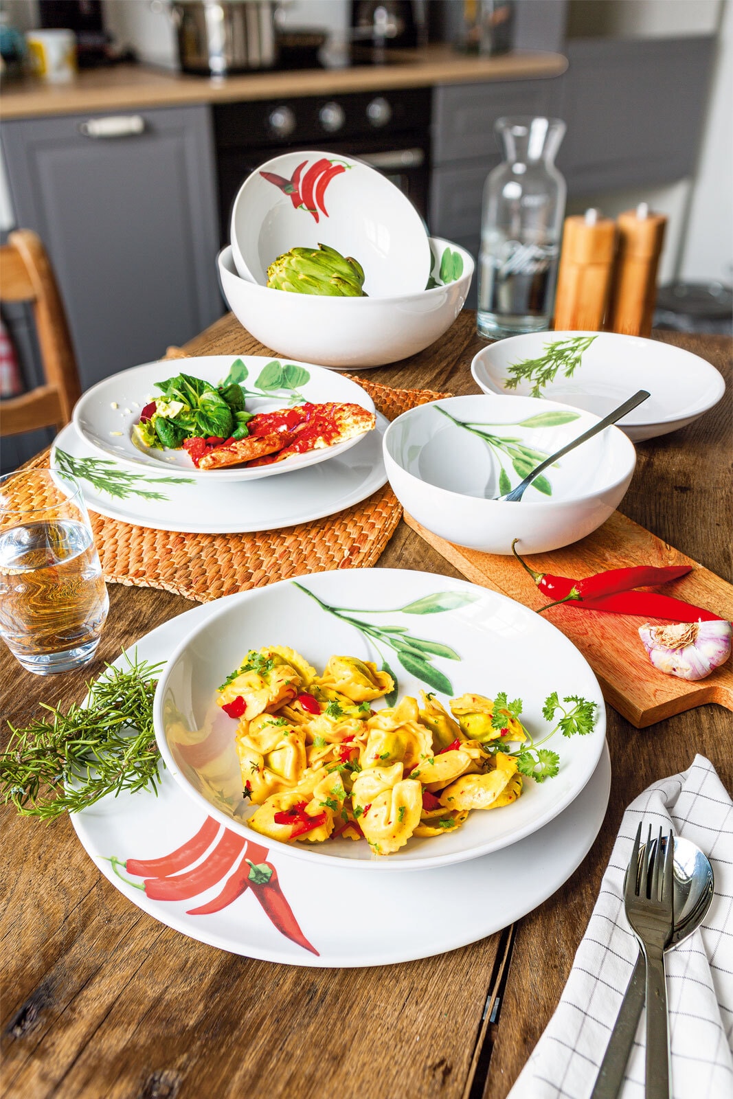 CreaTable Pastabowl KRÄUTER SALBEI 6er Set weiß
